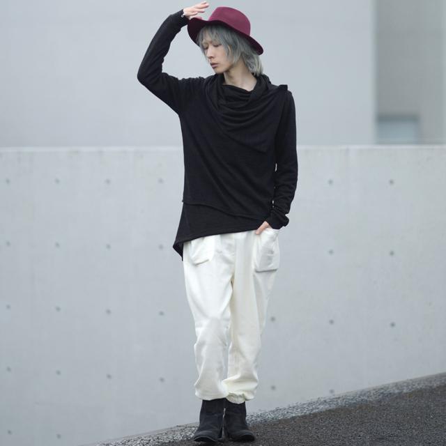 ニット スカーフ セーター メンズ 長袖 変形 モード系 黒 ブラック 日本製 国産 トップス ロング丈 オリジナル ブランド 個性的 中性的 ユニセックス レディース Albino 通販 Yahoo ショッピング