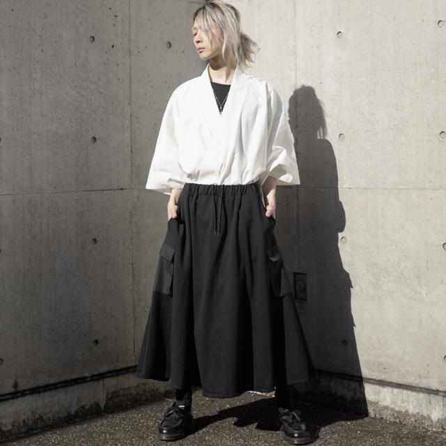 ロングスカート メンズ ポケット付き フレアスカート スエット 変形 モード系 日本製 国産 黒 ブラック オリジナル 個性的 中性的 ユニセックス レディース 107 Albino 通販 Yahoo ショッピング