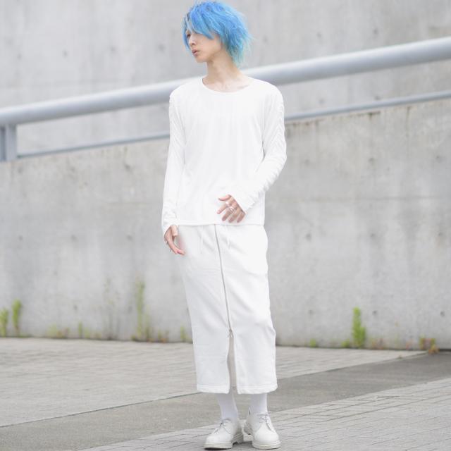 カットソー メンズ ギャザー 変形 長袖 Tシャツ 白T モード系 カットソー メンズ ギャザー 変形 長袖 Tシャツ 白T モード系
