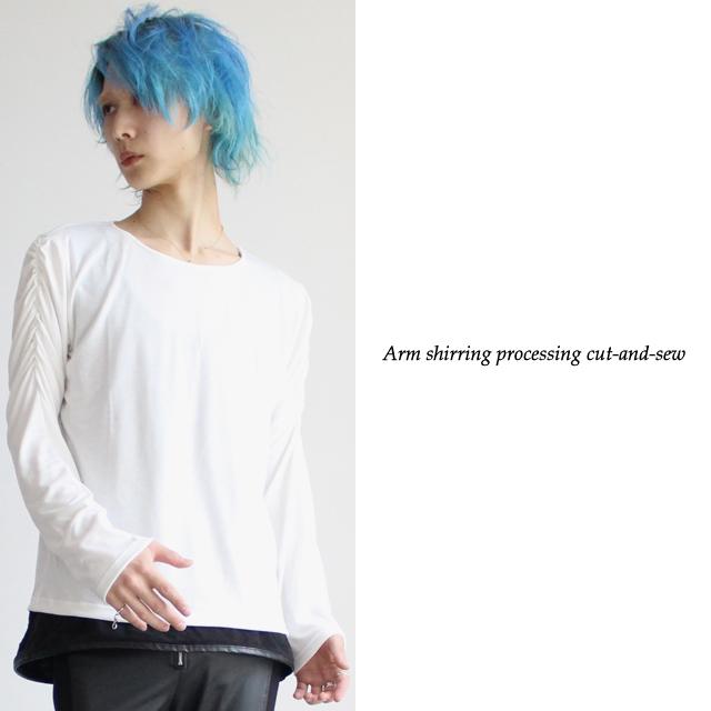 カットソー メンズ ギャザー 変形 長袖 Tシャツ 白T モード系 カットソー メンズ ギャザー 変形 長袖 Tシャツ 白T モード系