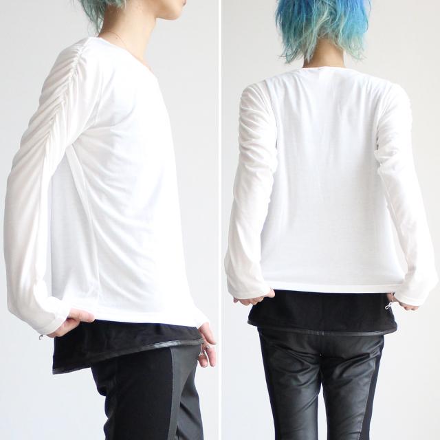 カットソー メンズ ギャザー 変形 長袖 Tシャツ 白T モード系 カットソー メンズ ギャザー 変形 長袖 Tシャツ 白T モード系