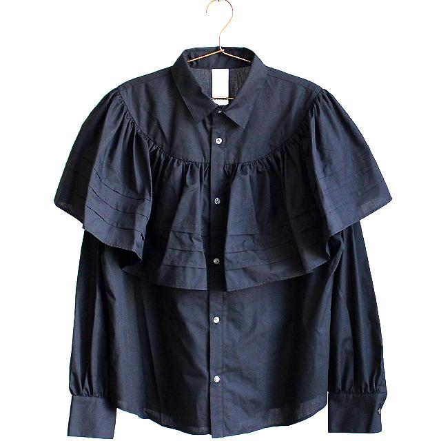 黒い立体プリーツ長袖シャツ ドレスシャツ メンズ ラッフル 長袖 フリル ロングシャツ プリーツ