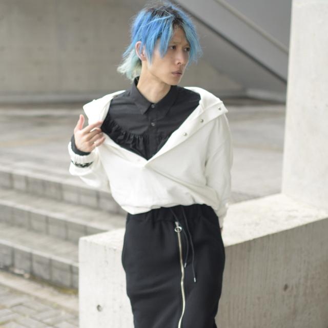 ドレスシャツ メンズ ラッフル 長袖 フリル ロングシャツ プリーツ