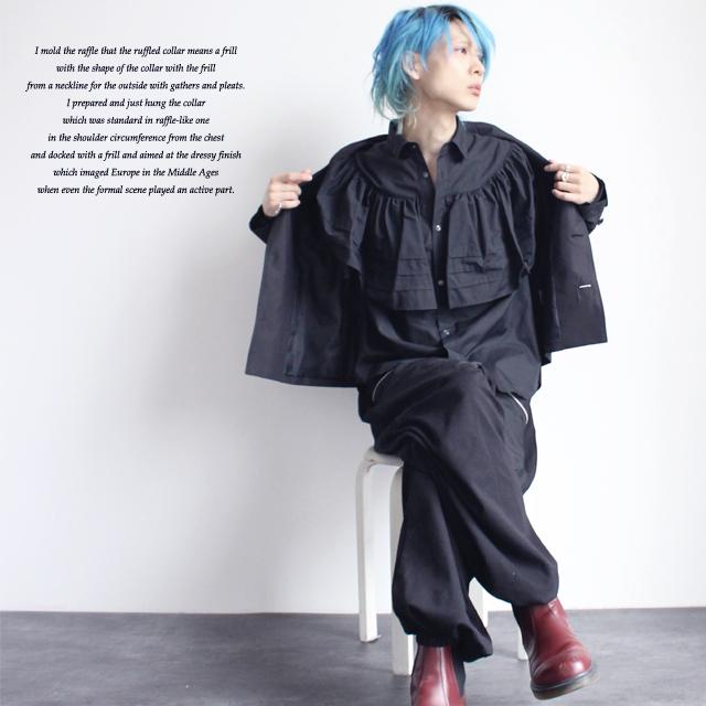 ドレスシャツ メンズ ラッフル 長袖 フリル ロングシャツ プリーツ