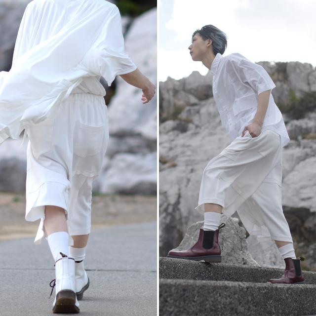 今日の超目玉 ハーフパンツ メンズ サルエルパンツ ショーツ 中性的 レディース ユニセックス ブランド オリジナル 個性的 国産 日本製 ホワイト 白 原宿 モード系 変形 ショート ハーフパンツ サイズ Free Binghamtonhots Com