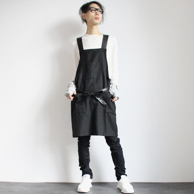 エプロン メンズ ノースリーブ ワーク カフェ フェイクレザー モード系