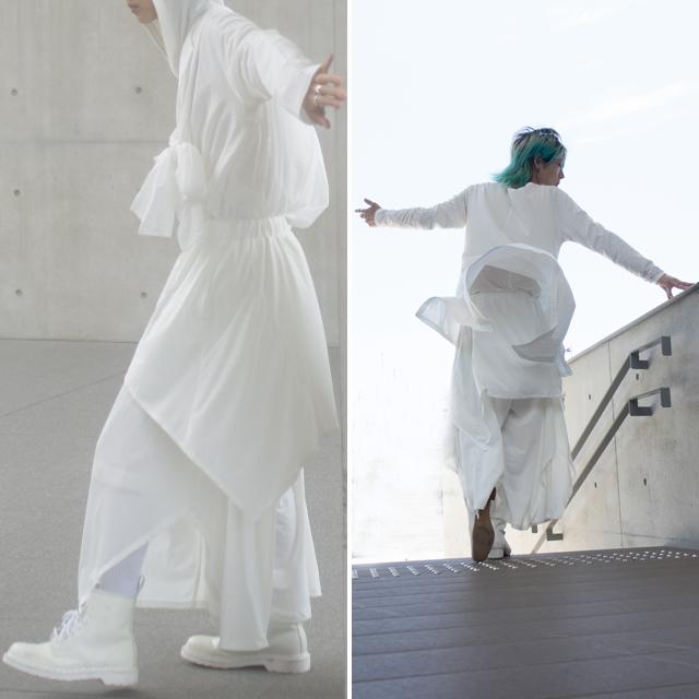 メンズ　袴パンツ　ワイド　モード　vintage y2k グランジ　オフホワイト ワイドパンツ スカンツ 袴パンツ メンズ 巻きスカート