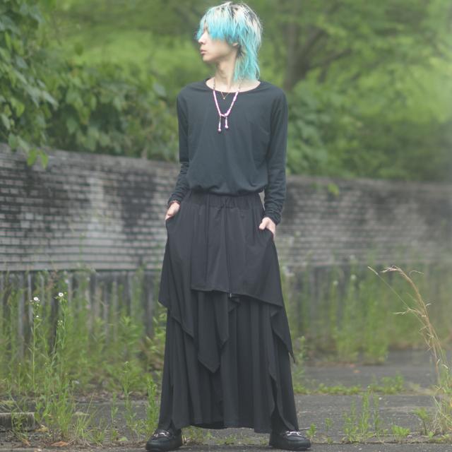 ワイドパンツ スカンツ 袴パンツ メンズ 巻きスカート アシンメトリー