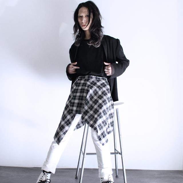 スカート メンズ フラップスカート ホワイト 黒 ブラック チェック