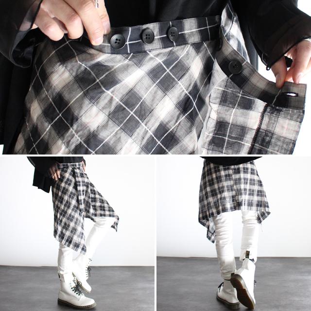 スカート メンズ フラップスカート ホワイト 黒 ブラック チェック
