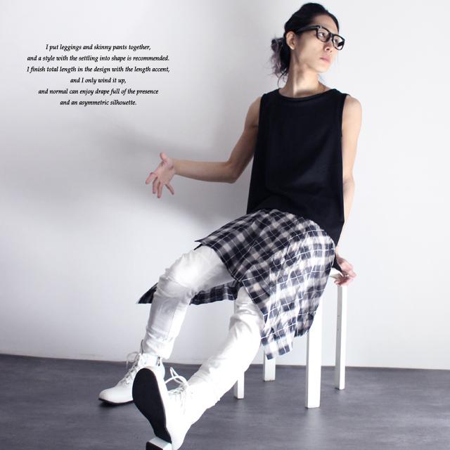 スカート メンズ フラップスカート ホワイト 黒 ブラック チェック