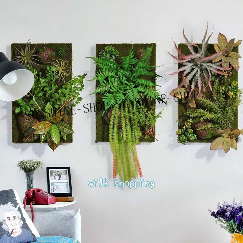 フェイクグリーン 壁掛け 造花 人工観葉植物 寄せ植え お祝い 壁 ティランドシア アレンジ おしゃれ 木製パネル アートフラワー グリーンパネル壁_2