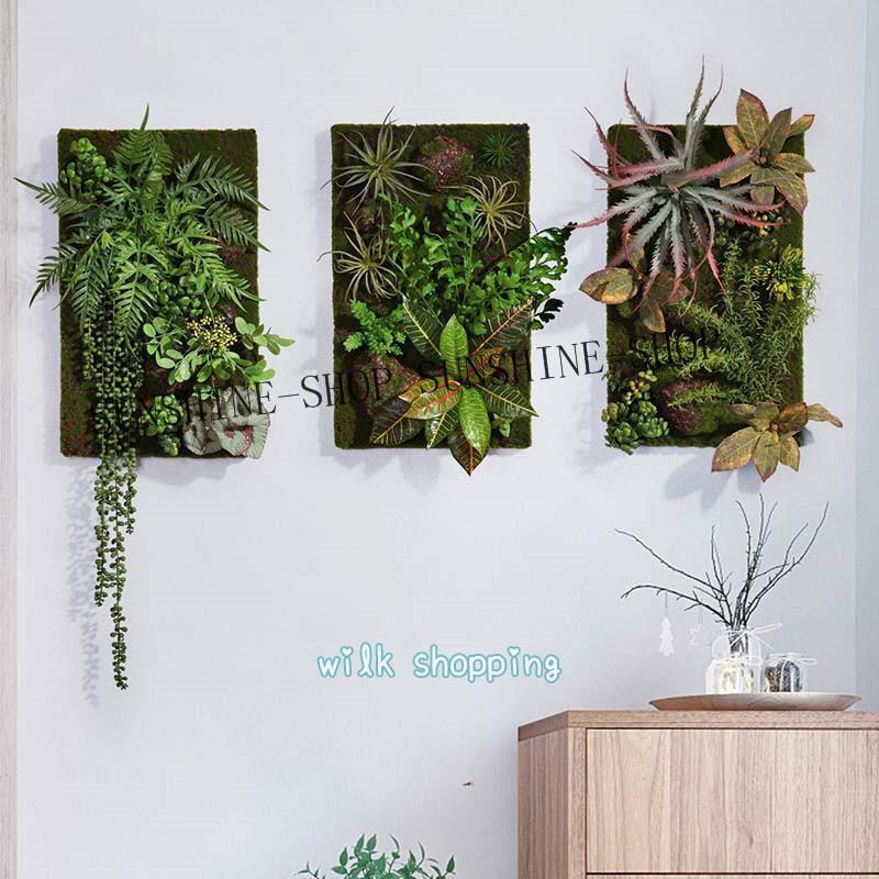 フェイクグリーン 壁掛け 造花 人工観葉植物 寄せ植え お祝い 壁 ティランドシア アレンジ おしゃれ 木製パネル アートフラワー グリーンパネル壁_3