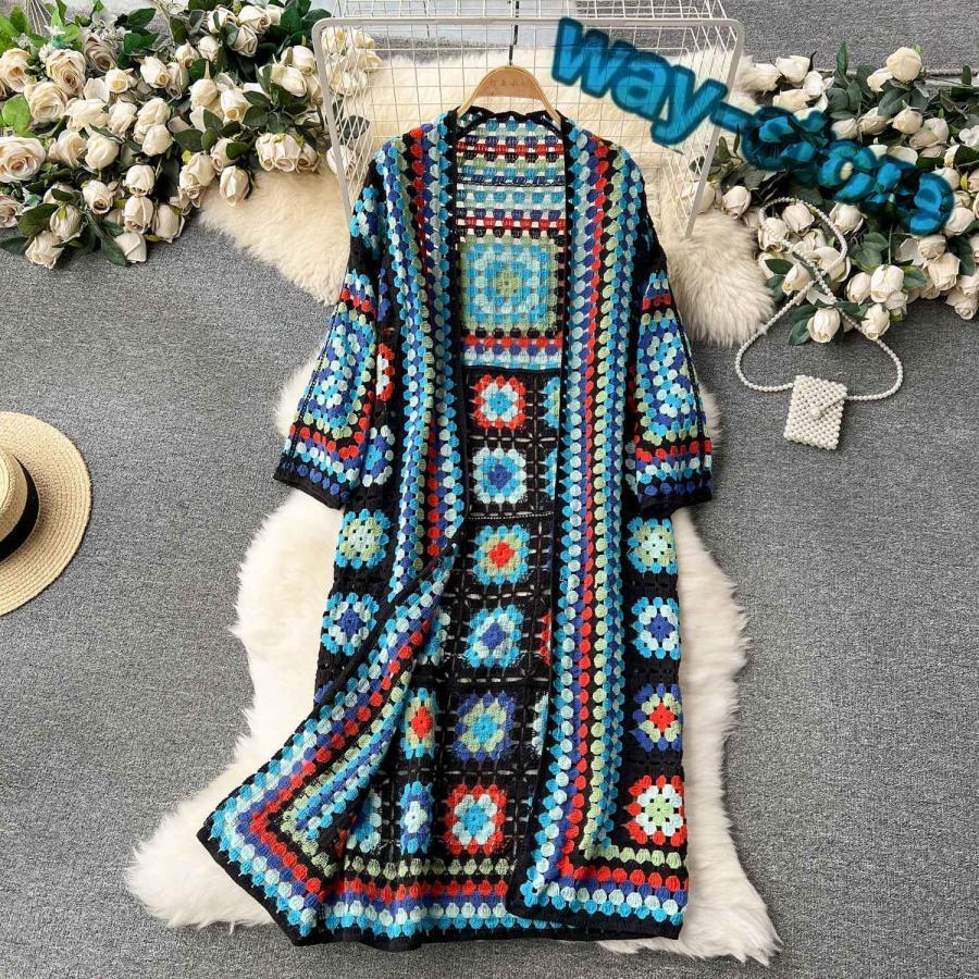 レディース ニットカーディガン セーター 手編み かぎ編み モチーフ