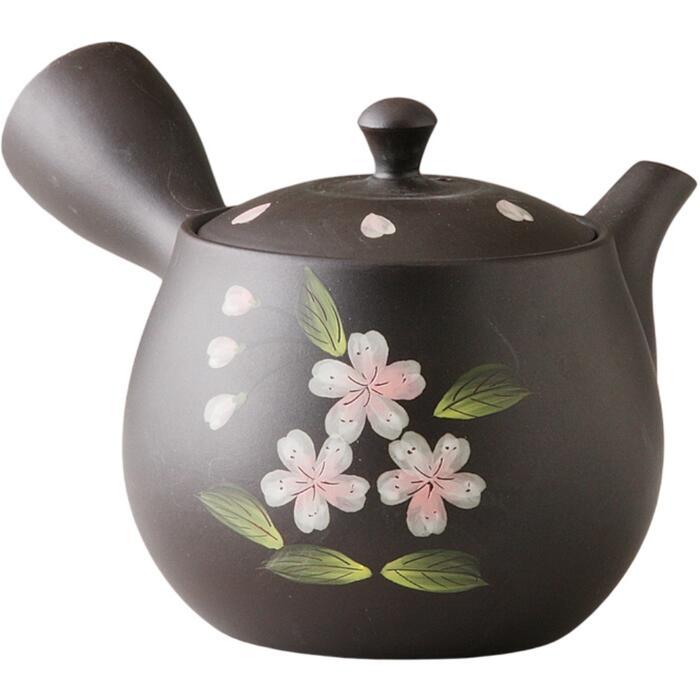 桜模様の黒色陶器ティーポット 急須 黒泥桜急須 常滑焼 日本製 陶器 おしゃれ かわいい プレゼント