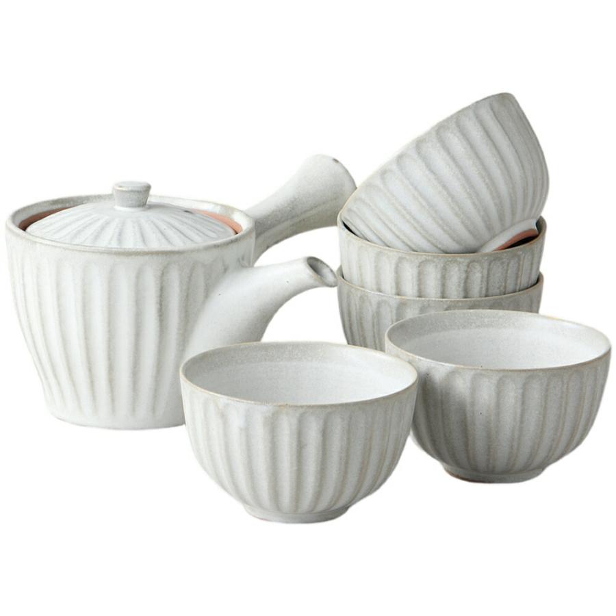 急須 湯呑 セット 5客 粉引 削ぎ目 急須茶器セット 美濃焼 日本製 陶器