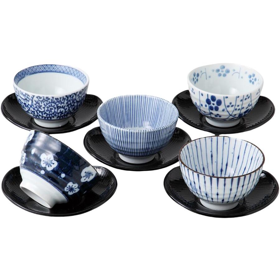染付 湯呑み 5客セット 湯呑 セット 5客 藍染五様 茶托付 煎茶揃 5客セット 磁器 美濃焼 日本