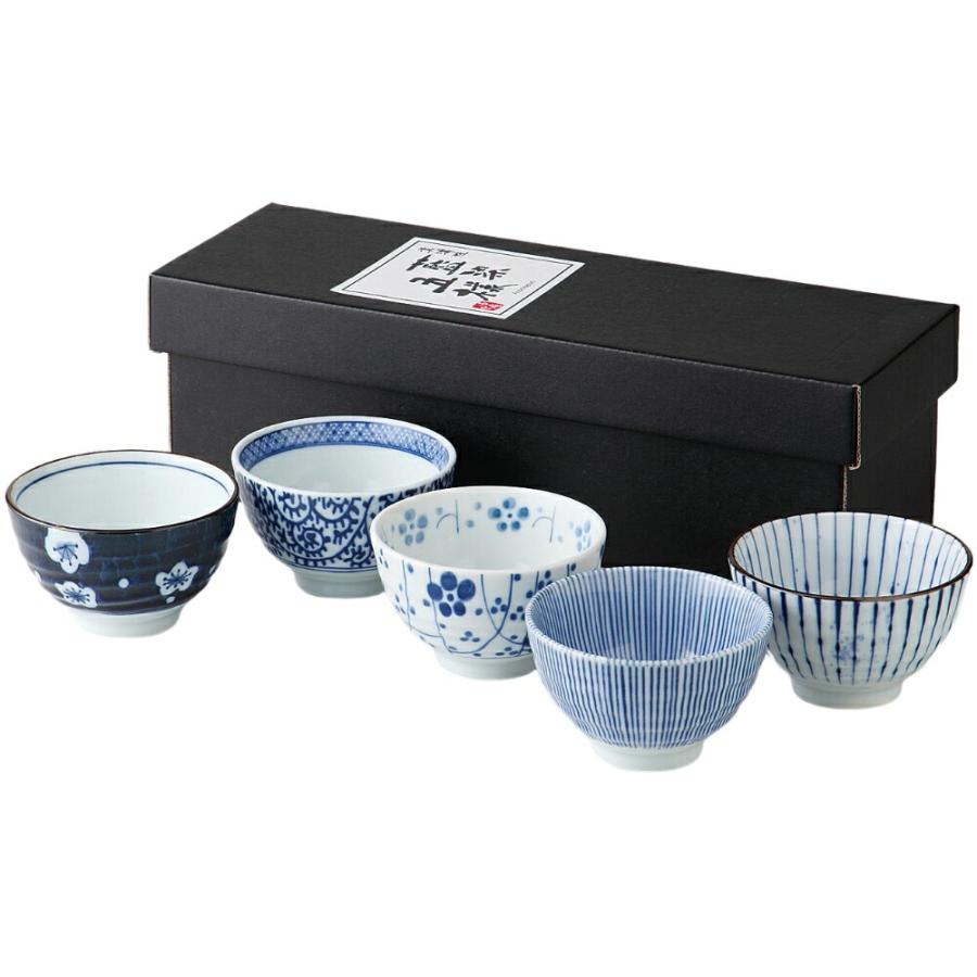 藍染五様 湯呑み セット 5客 煎茶揃 磁器 美濃焼 日本製 陶器 ギフト