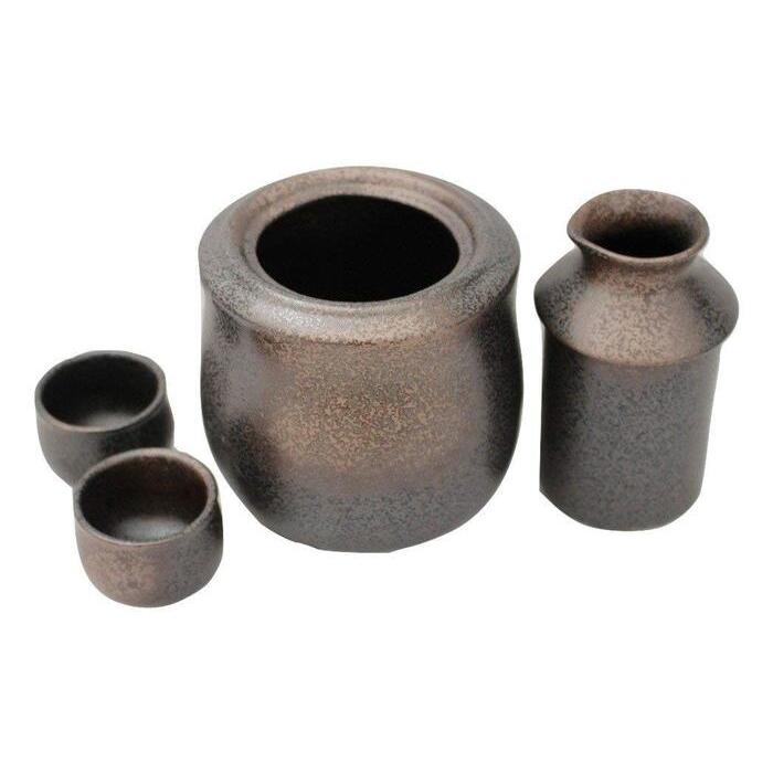 酒器セット 酒燗器 備前吹 保温器付き酒器 (大) 盃 2個付 しゅかんき
