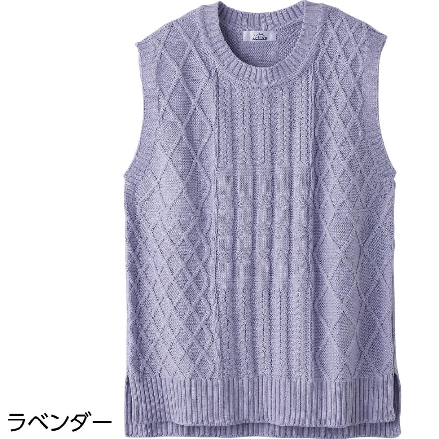 婦人 レディース 綿混 かぶり ニット ベスト M〜L 820628 ケア  