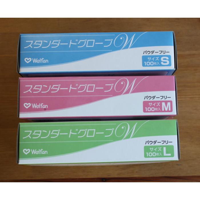 使い捨て手袋 ビニール手袋 粉無し ラテックスフリー スタンダードグローブW 100枚入×5箱 S〜L ウェルファン｜alemotto｜05