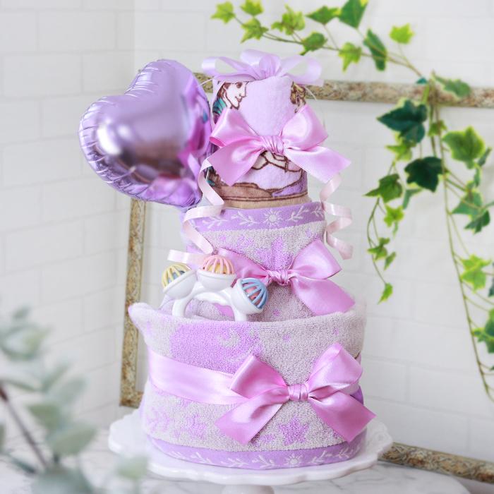 出産祝い ディズニープリンセス ドレス ラプンツェル 3段おむつケーキ 送料無料 Disney princess バルーン 名入れ　B100の画像