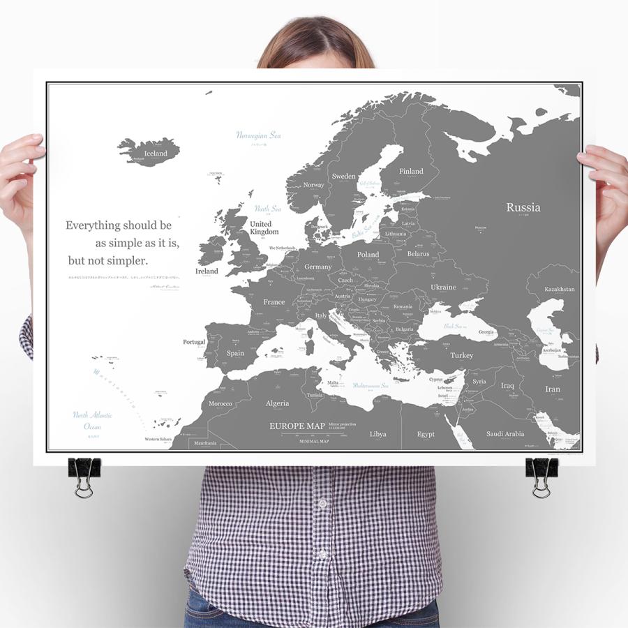 069 ヨーロッパ 欧州地図 ポスター インテリア A1 グレー おしゃれ