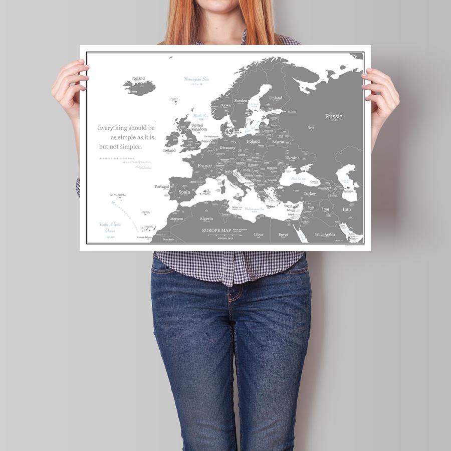 064 ヨーロッパ 欧州地図 ポスター インテリア A2 グレー おしゃれ 世界地方図 ミニマルマップ｜alest｜02