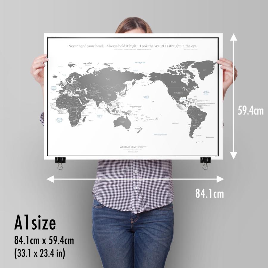 049 046 世界地図 A1 グレー ブラック ポスター インテリア おしゃれ 国名 白地図 こども 壁 ミニマルマップ モノクロ｜alest｜10