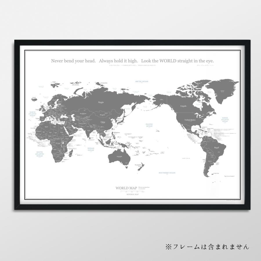 049 046 世界地図 A1 グレー ブラック ポスター インテリア おしゃれ 国名 白地図 こども 壁 ミニマルマップ モノクロ｜alest｜11