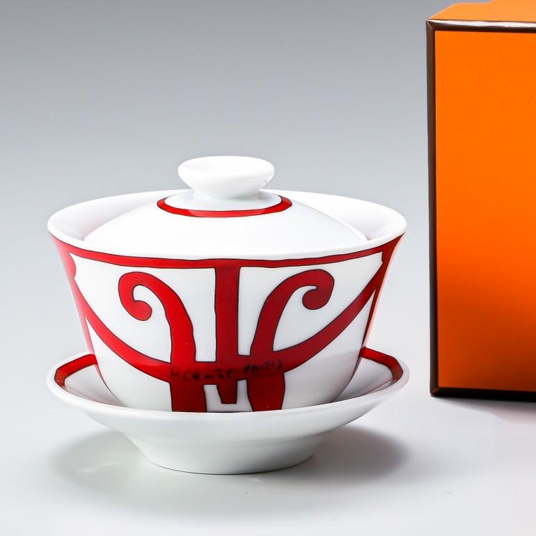 HERMES エルメス ガダルキヴィール レッド 011082P 湯呑茶碗 ソーサー 