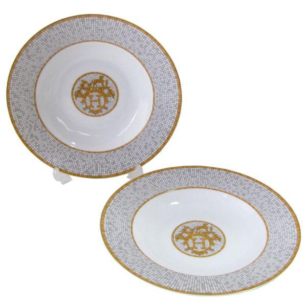 HERMES　モザイクヴァンキャトルスープ皿　22センチ エルメス 食器 HERMES モザイク ヴァンキャトル プラチナ 035013P2
