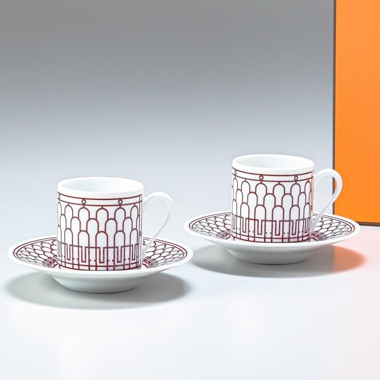 エルメス 食器 アッシュ H デコ ルージュ コーヒーカップ＆ソーサー ペア-