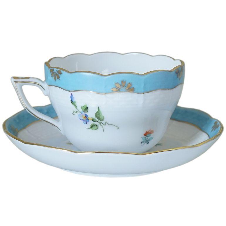 ヘレンド（HEREND） ティーカップ&ソーサー ローズチューリップ ブルー