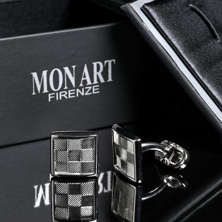 モンアート MONART カフス メンズ カフリンクス カフスボタン スクエア型 市松模様 シルバー RGEV2 F112 Made in Italy 名入れ可（工賃別売り）