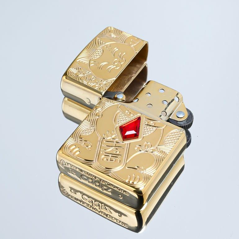 ZIPPO ジッポー ライター アーマー ラッキー キャット 招き猫 ゴールド 49802 喫煙具 名前入れ 開運 招福 ネコポス限定の画像