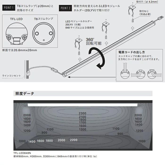 DNL TFL-LED498 LEDたなライト 498mm T6スリムランプ(φ20mm)同等サイズ