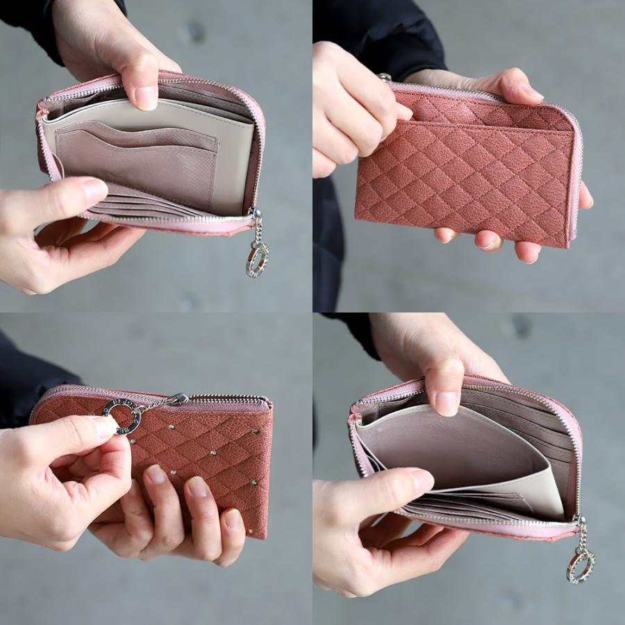 財布 レディース コンパクト ブランド 薄い 本革 キルティング L字ファスナー AC108 コンパクト 薄型財布 薄型 山羊革 カード収納 カードケース カード入れ 軽量 | Bejoueld | 09