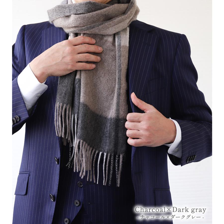 カシミヤ100% チェック柄フリンジマフラー Attivo カシミヤマフラー メンズ チェック柄 カシミヤ100