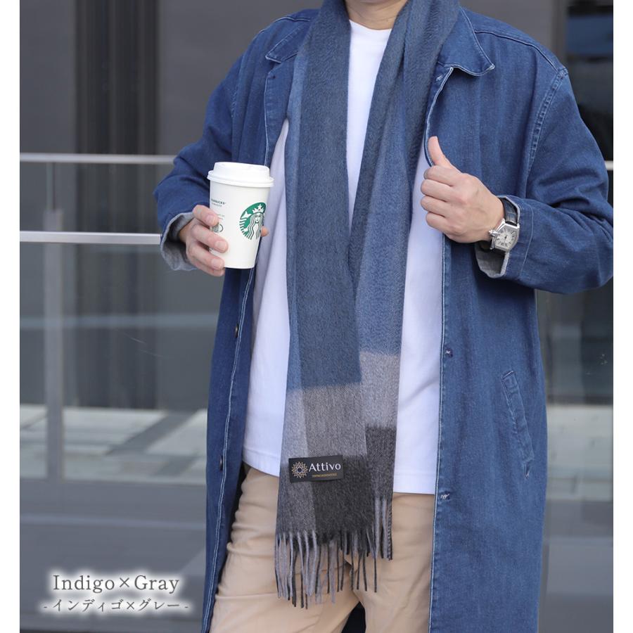Attivo カシミヤマフラー メンズ チェック柄 カシミヤ100