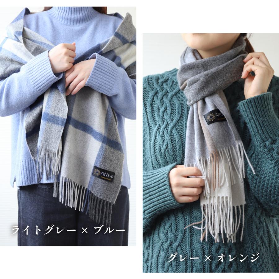 Attivo カシミヤマフラー レディース チェック柄 ストール カシミヤ100