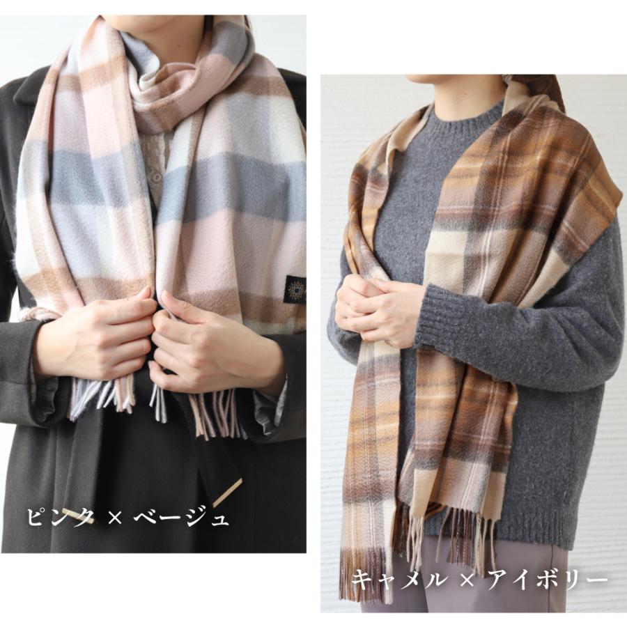 Attivo カシミヤマフラー レディース チェック柄 ストール カシミヤ100