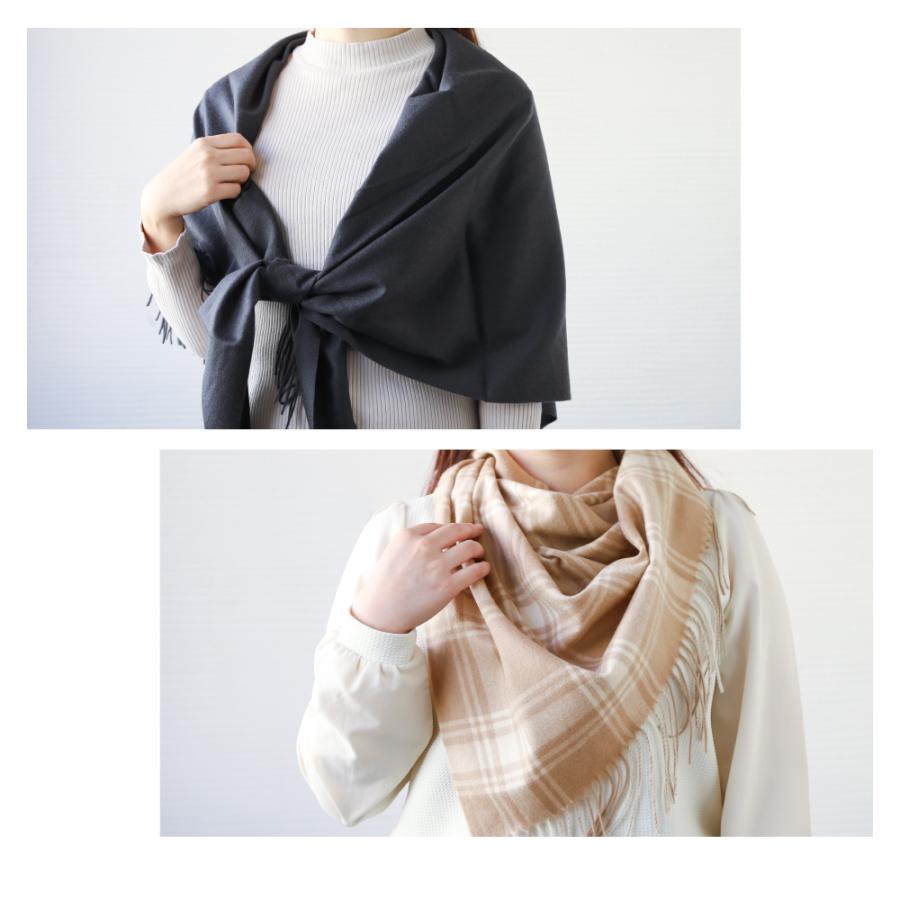 カシミヤマフラー レディース 大判 三角ストール カシミア ケープ 肩掛け 膝掛け チェック CS | Attivo | 05