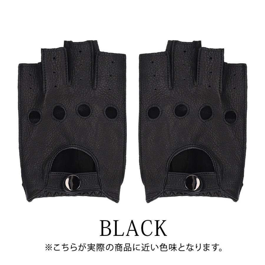 革手袋 メンズ レザーグローブ 半指 鹿革 オープンフィンガー ディア