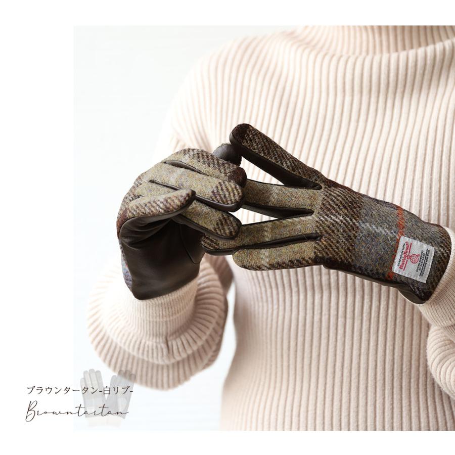 ハリスツイード 革手袋 レディース スマホ対応 本革 レザーグローブ リブ付 ブランド Attivo ATHT04 CS | HARRIS TWEED | 34