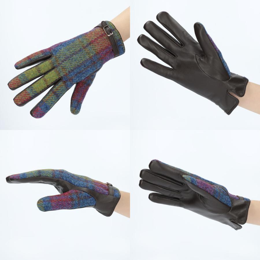 【未使用】ブラックレーベル 手袋 レザー ニット グローブ スマホ チェック HARRIS TWEED（ハリスツイード） 革手袋 スマホ対応 レザーグローブ 本