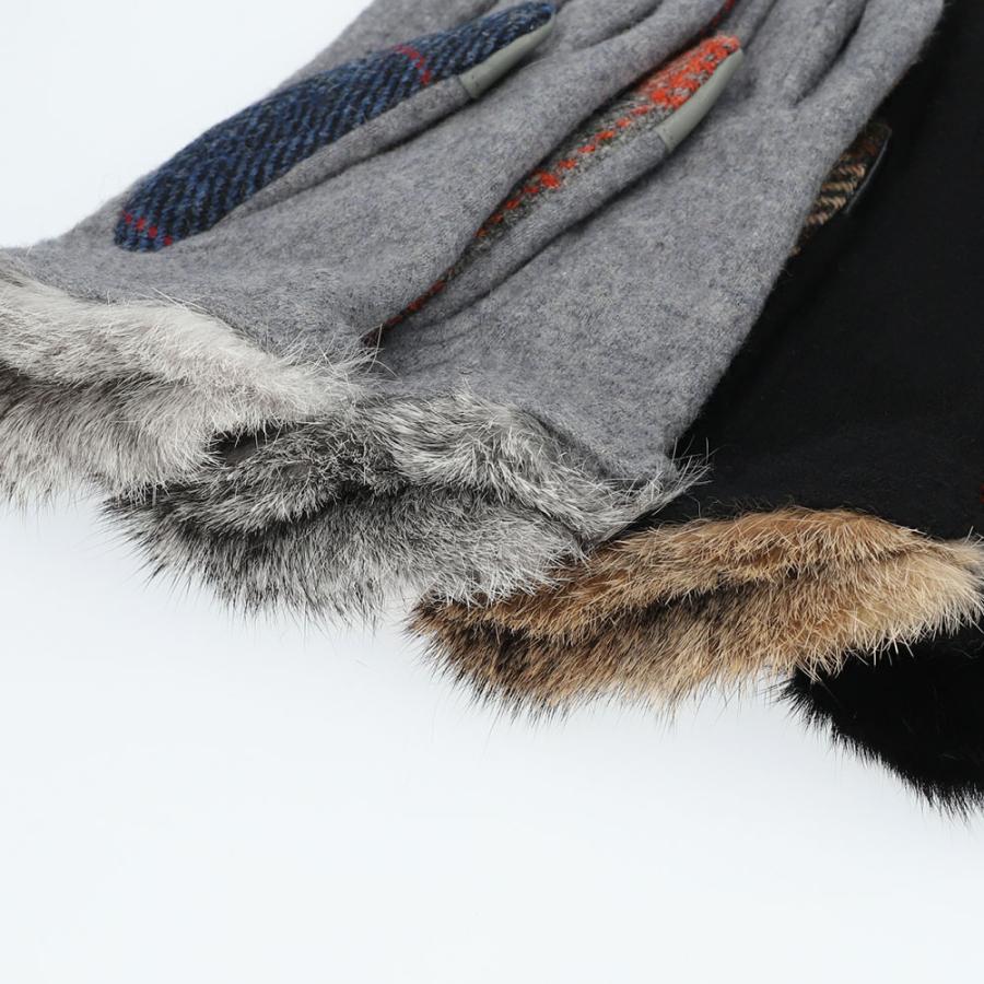 ハリスツイード 手袋 レディース スマホ対応 ラビットファー付 裏地付き ブランド Attivo ATHT06 CS | HARRIS TWEED | 26