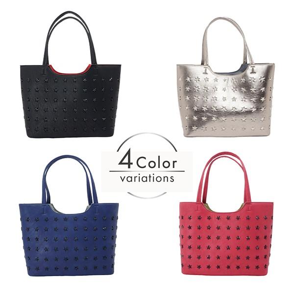 トートバッグ レディース スタースタッズ 合皮 軽量 大容量 収納力 A4対応 女性 通勤 通学 旅行 カバン 新作 プレゼント |  | 01