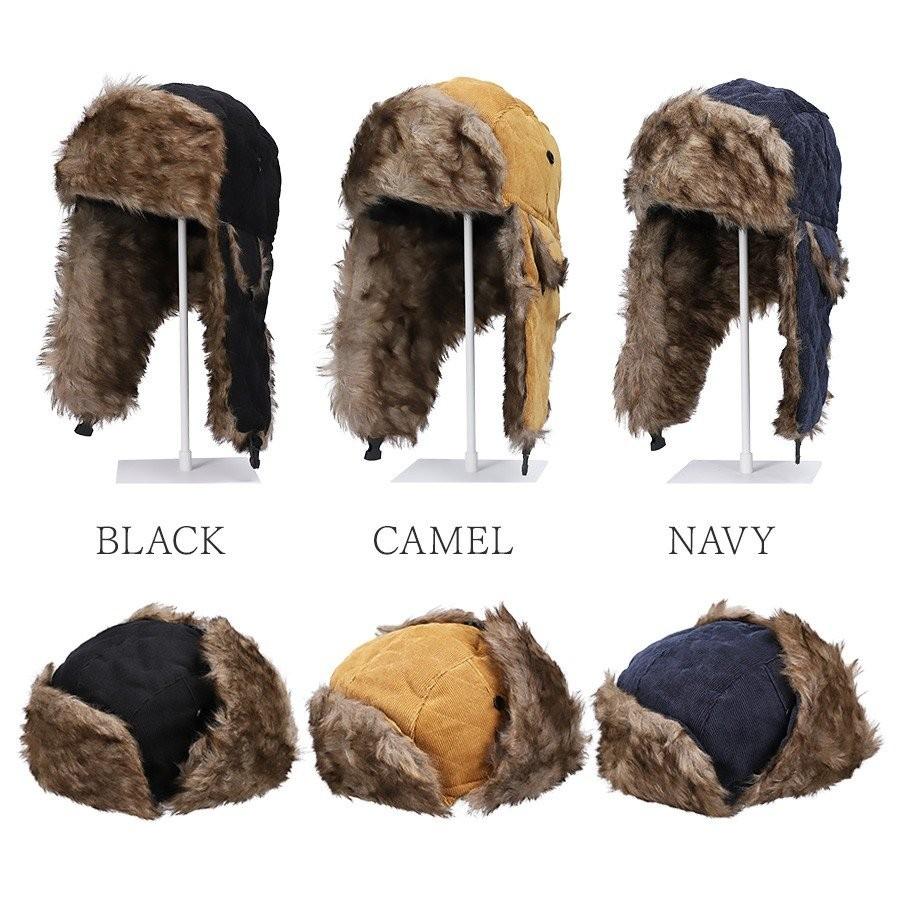 帽子 紫外線カット キャップ メンズ 防寒 飛行帽 耳当て付 フライトキャップ パイロット ファー付き 58cm 男女兼用品  秋冬 |  | 03