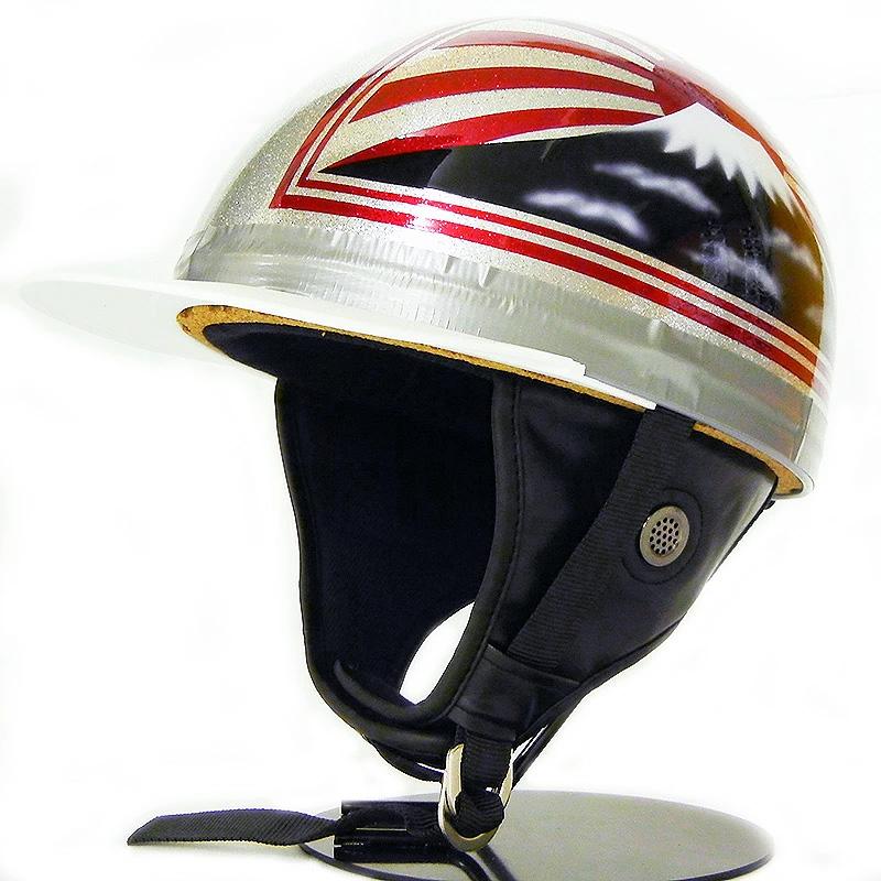 ドリーム カスタムペイント コルク半キャップ ヘルメット 富士日章メタルシルバー 白ツバ 白ツバハーフ コルク半 ハーフヘルメット 白 銀 | ブランド登録なし | 01